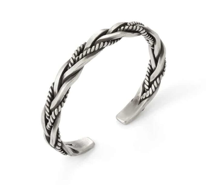 N6984C Bracelet homme tressé argent plaqué - jonc ouvert - Bijoux Bracelets en ligne Ninanina