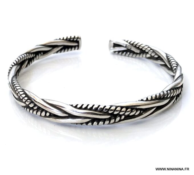 N6985a Bracelet de cheville large et rigide argent plaqué femme - Bijoux Bracelets en ligne Ninanina