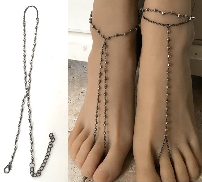 N6987 Bijou pyrite noir - Bracelet chaine de pied pierre fine - Bijoux Bracelets en ligne Ninanina