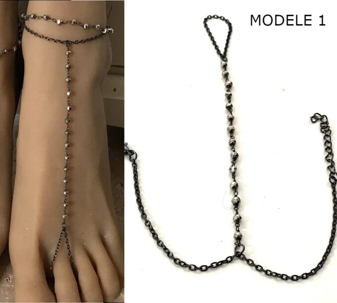 N6987c Bijou pyrite noir - Bracelet chaine de pied pierre fine - Bijoux Bracelets en ligne Ninanina