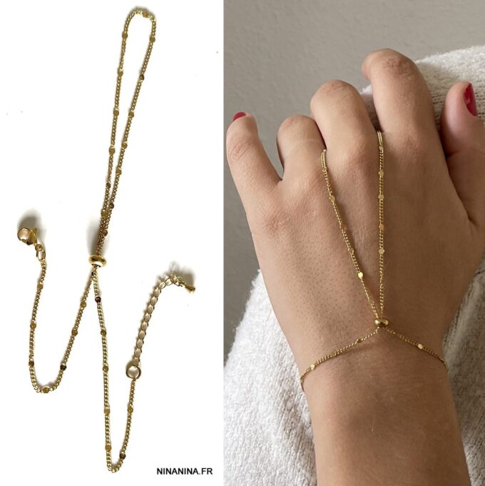 N6988k Bracelet d'esclave or plaqué - Chaine de main femme dorée - Bijoux Bracelets en ligne Ninanina