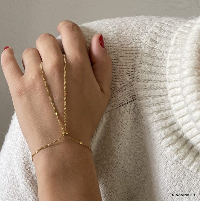 N6988r Bracelet d'esclave or plaqué - Chaine de main femme dorée - Bijoux Bracelets en ligne Ninanina