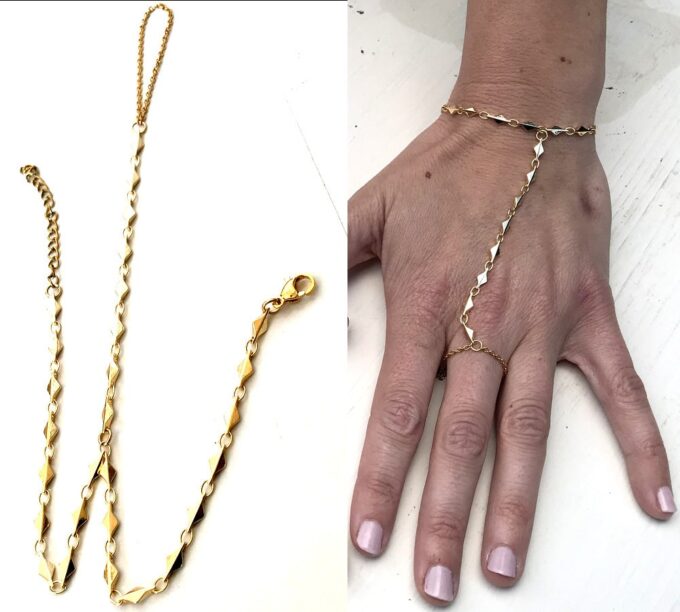 N6993c Chaine de main or plaqué - Bracelet bague femme doré - Bijoux Chaines en ligne Ninanina