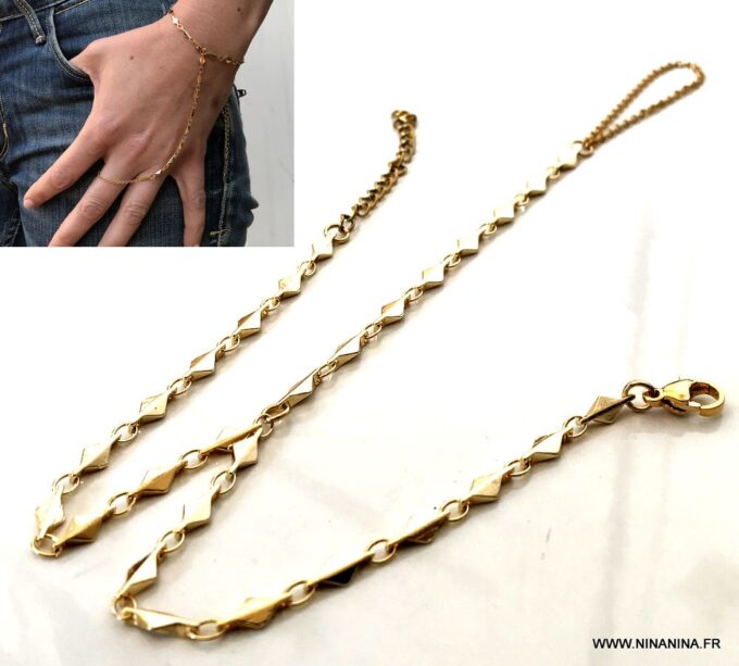 N6993d Chaine de main or plaqué - Bracelet bague femme doré - Bijoux Chaines en ligne Ninanina