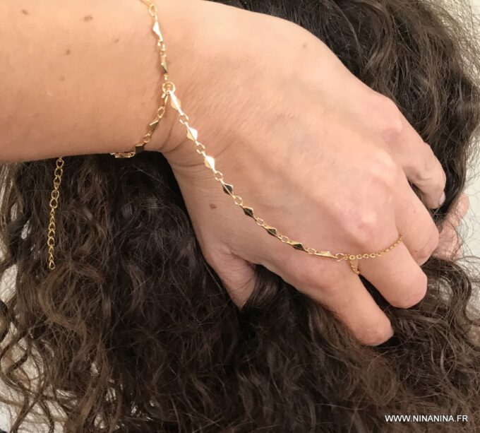 N6993e Chaine de main or plaqué - Bracelet bague femme doré - Bijoux Chaines en ligne Ninanina
