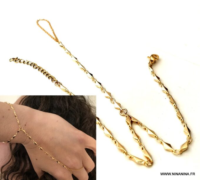 N6993h Chaine de main or plaqué femme triple tours - Bijoux Chaines en ligne Ninanina