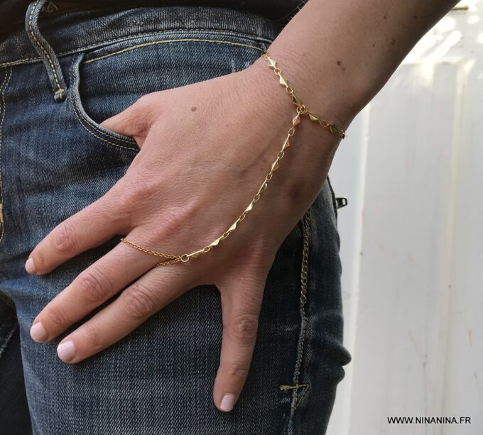 N6993i Chaine de main or plaqué - Bracelet bague femme doré - Bijoux Chaines en ligne Ninanina