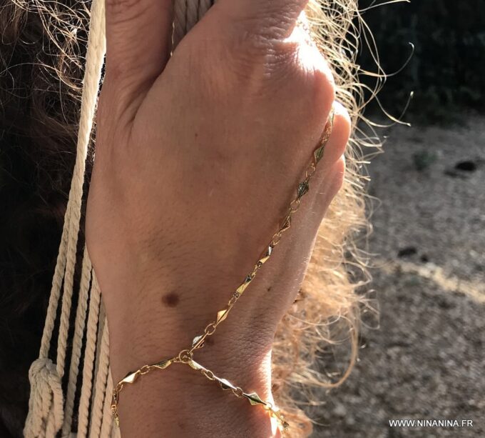 N6993J Chaine de main or plaqué - Bracelet bague femme doré - Bijoux Chaines en ligne Ninanina