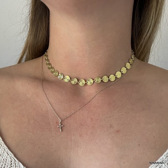 N6997 Ras du cou or- collier femme pastille laiton doré - Bijoux Colliers femmes en ligne Ninanina