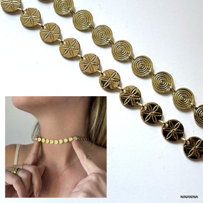 N6997b Ras du cou or- collier femme pastille laiton doré - Bijoux Colliers femmes en ligne Ninanina