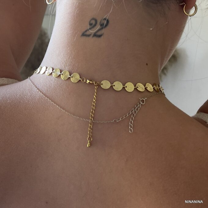 N6997d Ras du cou or- collier femme pastille laiton doré - Bijoux Colliers femmes en ligne Ninanina