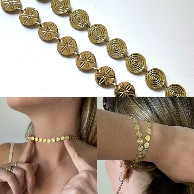 N6997i Ras du cou or- collier femme pastille laiton doré - Bijoux Colliers femmes en ligne Ninanina