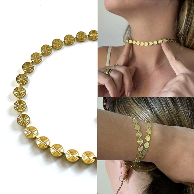 N6997k Ras du cou or- collier femme pastille laiton doré - Bijoux Colliers femmes en ligne Ninanina