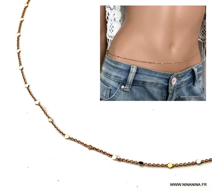 N7006a Chaine de taille fine plaqué or pas cher maille fantaisie dorée - Bijoux de corps en ligne Ninanina