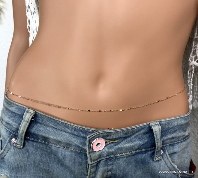 N7006c Chaine de taille fine plaqué or pas cher maille fantaisie dorée - Bijoux de corps en ligne Ninanina