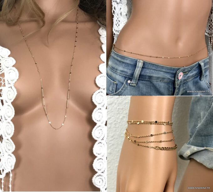 N7007 Chaine longue or plaqué femme - collier doré long et fin - Bijoux Colliers en ligne Ninanina