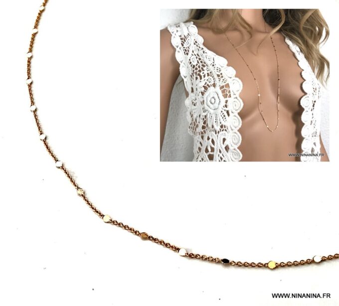 N7007a Chaine longue or plaqué femme - collier doré long et fin - Bijoux Colliers en ligne Ninanina