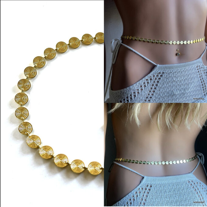 N7008b Chaine ventre or pour femme avec pastille dorée - Bijoux de corps en ligne Ninanina