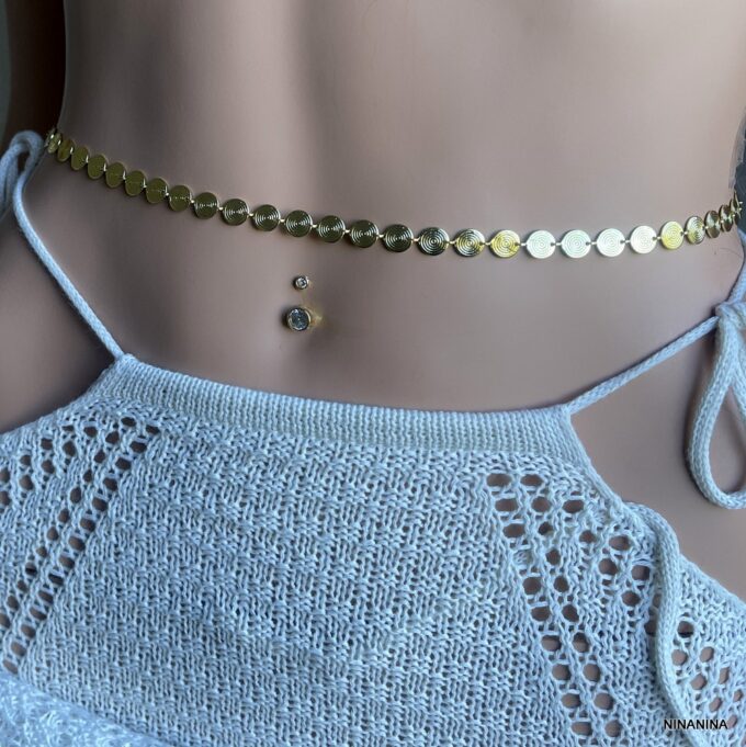 N7008e Chaine ventre or pour femme avec pastille dorée - Bijoux de corps en ligne Ninanina