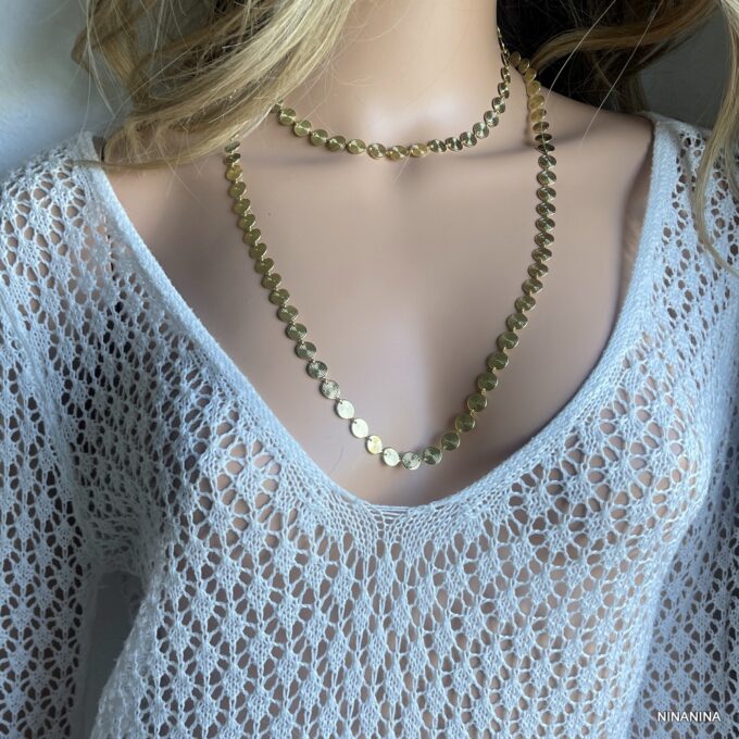 N7009a Chaine sautoir or femme - collier long pastille dorée - Bijoux Colliers Sautoirs en ligne Ninanina