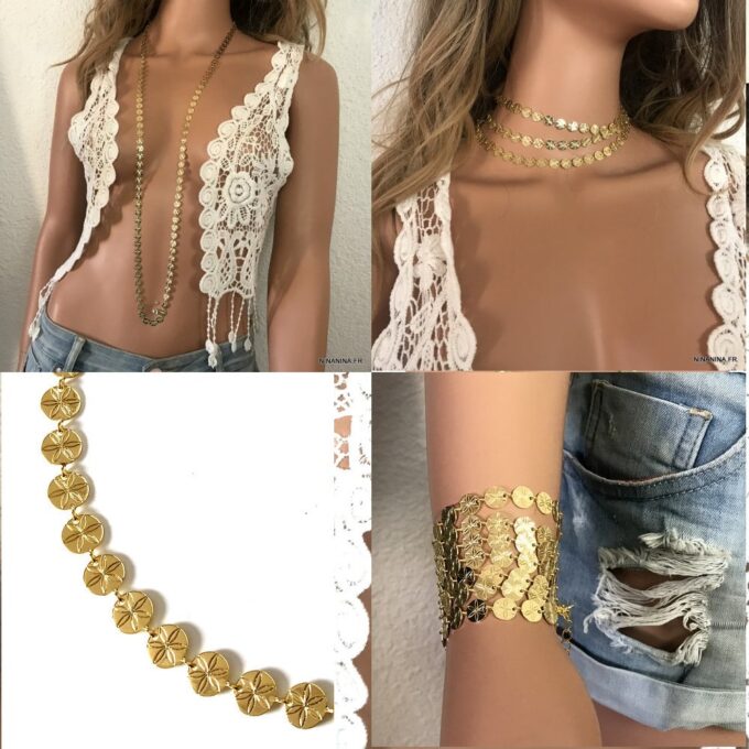 N7009C Chaine sautoir or plaqué femme - collier long pastille dorée - Bijoux Colliers en ligne Ninanina