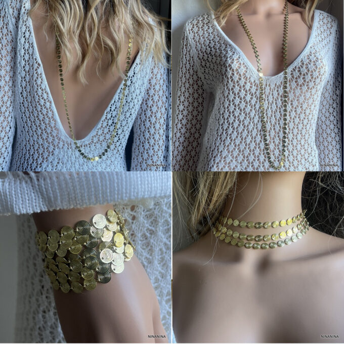 N7009f Chaine sautoir or femme - collier long pastille dorée - Bijoux Colliers Sautoirs en ligne Ninanina