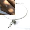 N7012a Chaîne de cheville argent plume Aigue marine naturelle - Bijoux de pied en ligne Ninanina