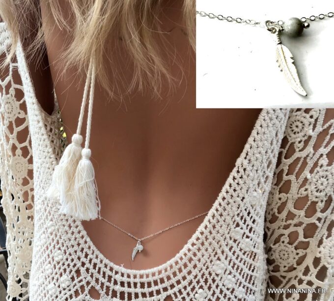 N7013e Bijou pierre de naissance mars - Chaine de taille plume Argent - Bijoux de corps en ligne Ninanina