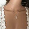 N7014g Sautoir avec plume Argent - Collier long aigue marine femme - Bijoux Colliers en ligne Ninanina