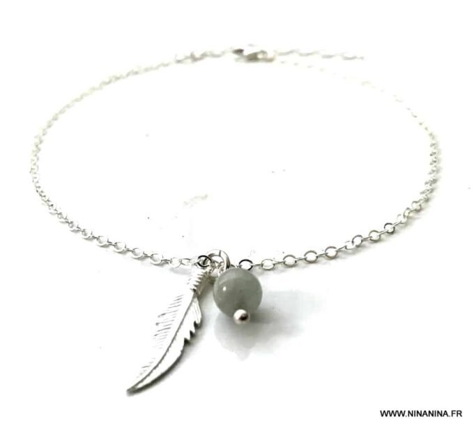 N7015c Collier ras de cou plume Argent et aigue marine femme - Bijoux Colliers en ligne Ninanina