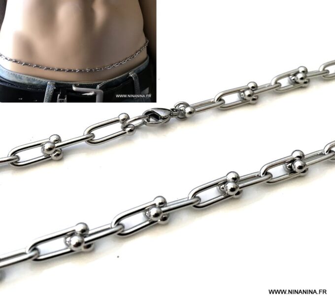 N7016a Chaine taille homme maille fantaisie acier inoxydable argent - Bijoux Chaines en ligne Ninanina