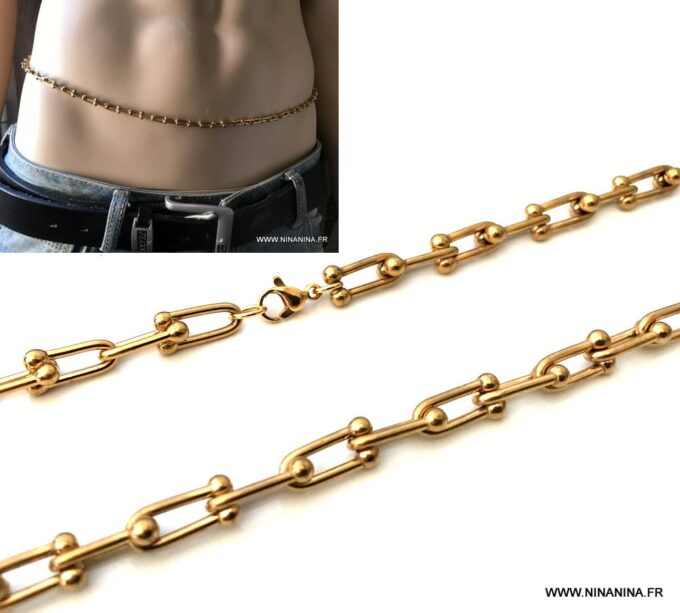 N7017a Chaine taille homme plaqué or maille fantaisie doré - Bijoux Chaines en ligne Ninanina