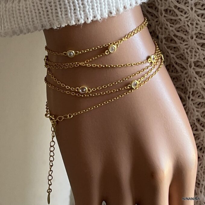 N7023i Sautoir or femme - collier long doré oxyde de zirconium blanc - Bijoux Colliers femmes en ligne Ninanina