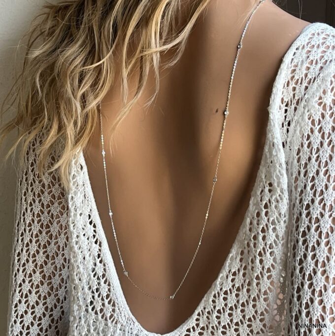 N7025c Chaine sautoir argent - collier long oxyde de zirconium blanc - Bijoux colliers femmes en ligne Ninanina