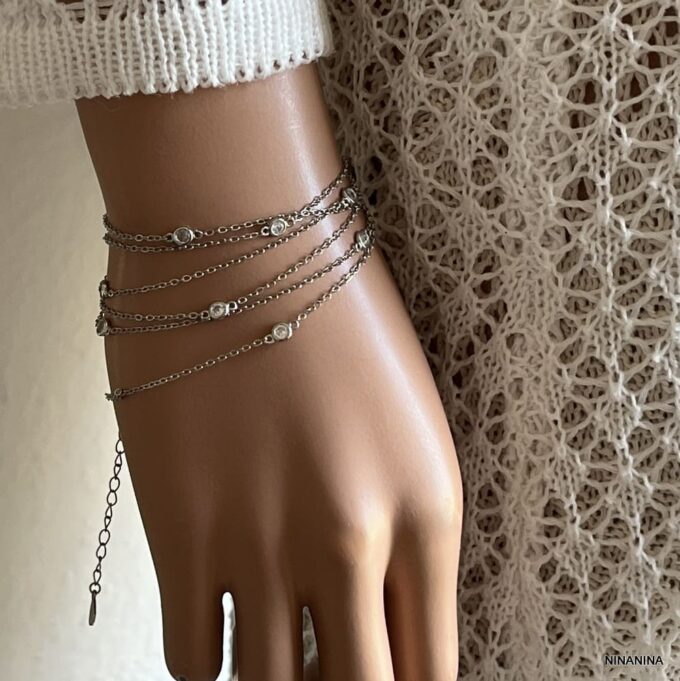 N7025f Chaine sautoir argent - collier long oxyde de zirconium blanc - Bijoux colliers femmes en ligne Ninanina