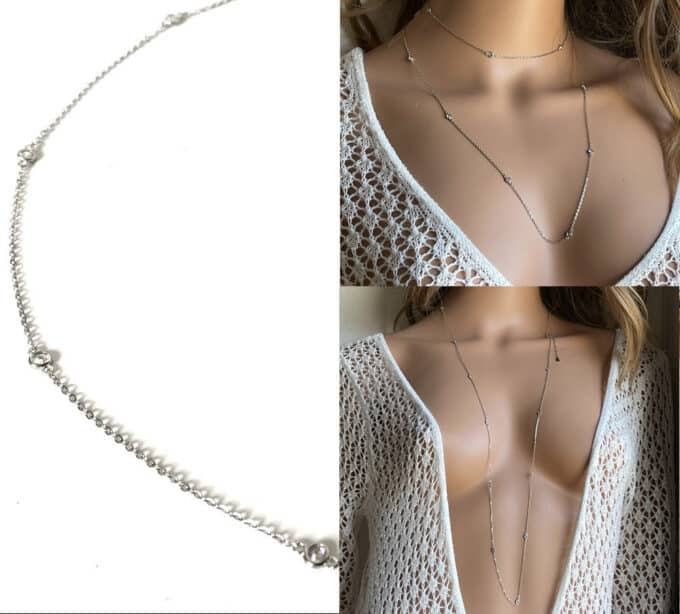 N7025i Chaine sautoir argent - collier long oxyde de zirconium blanc - Bijoux colliers femmes en ligne Ninanina