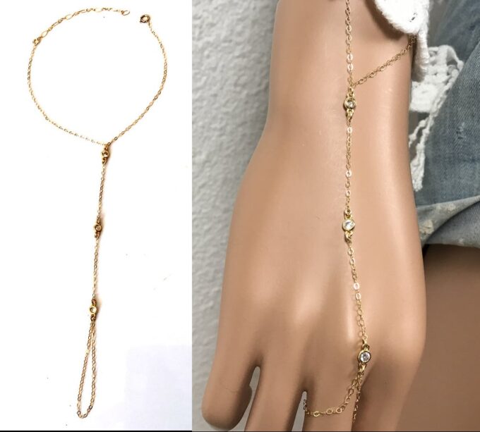 N7028d Bijou de main or plaqué - bracelet bague zirconium - Bijoux Bracelets en ligne Ninanina