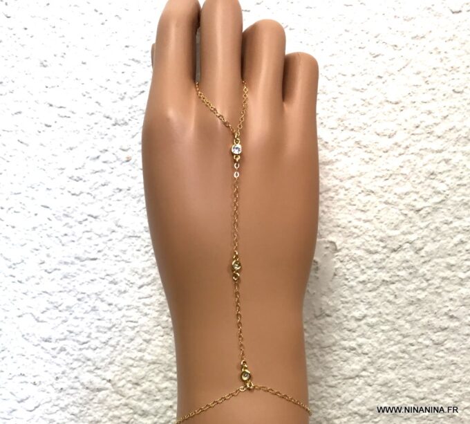 N7028e Bijou de main or plaqué - bracelet bague zirconium - Bijoux Bracelets en ligne Ninanina