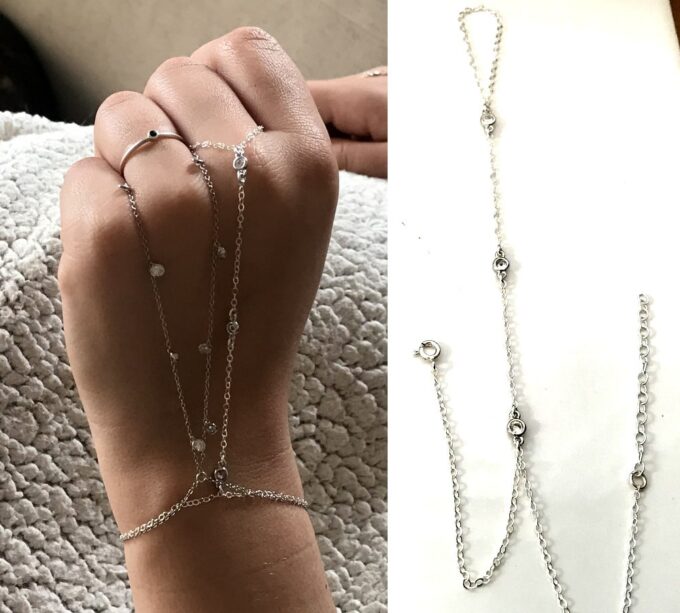 N7029b Bracelet doigt poignet argent - Bijou bague de main zirconium - Bijoux Bracelets en ligne Ninanina