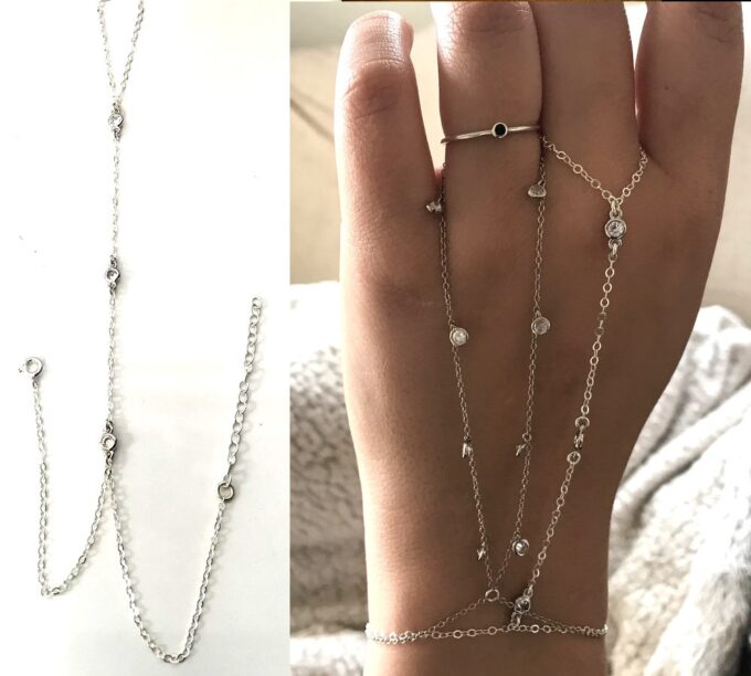 N7029f Bracelet doigt poignet argent - Bijou bague de main zirconium - Bijoux Bracelets en ligne Ninanina