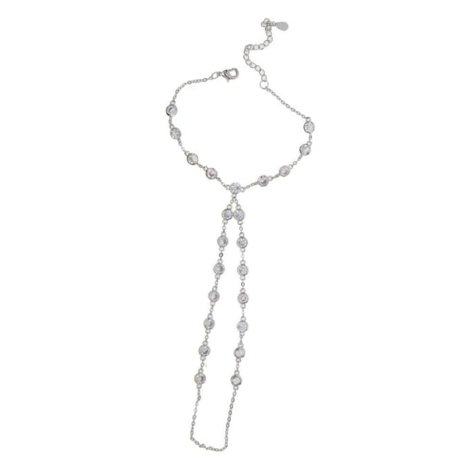 N7031 Bracelet esclave femme argent – Chaine de main zirconium - Bijoux Bracelets Femmes en ligne Ninanina