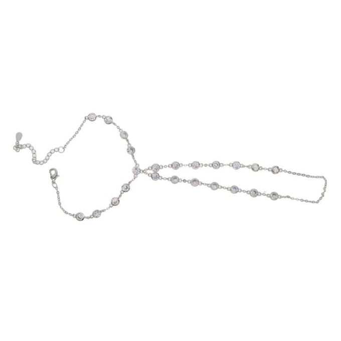 N7031b Bracelet esclave femme argent – Chaine de main zirconium - Bijoux Bracelets Femmes en ligne Ninanina