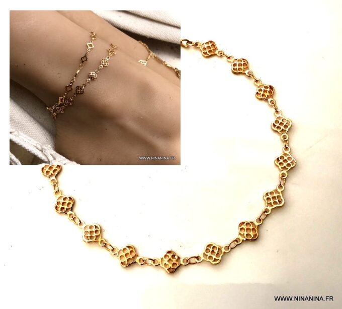 N7034a Cheville pied bijou plaqué or - bracelet femme doré - Bijoux Bracelets en ligne Ninanina
