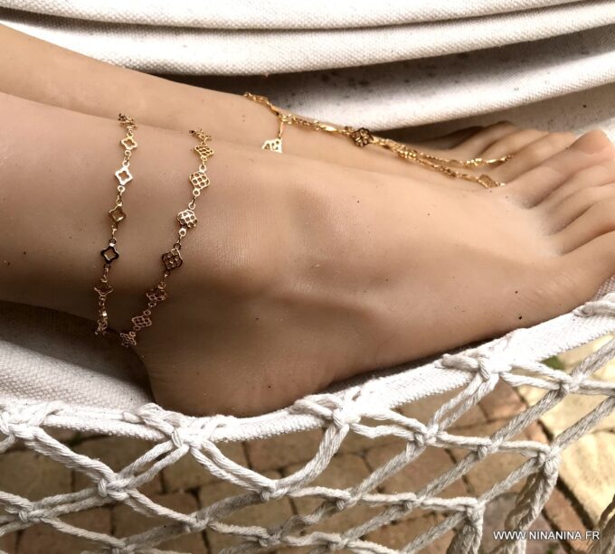 N7034b Cheville pied bijou plaqué or - bracelet femme doré - Bijoux Bracelets en ligne Ninanina