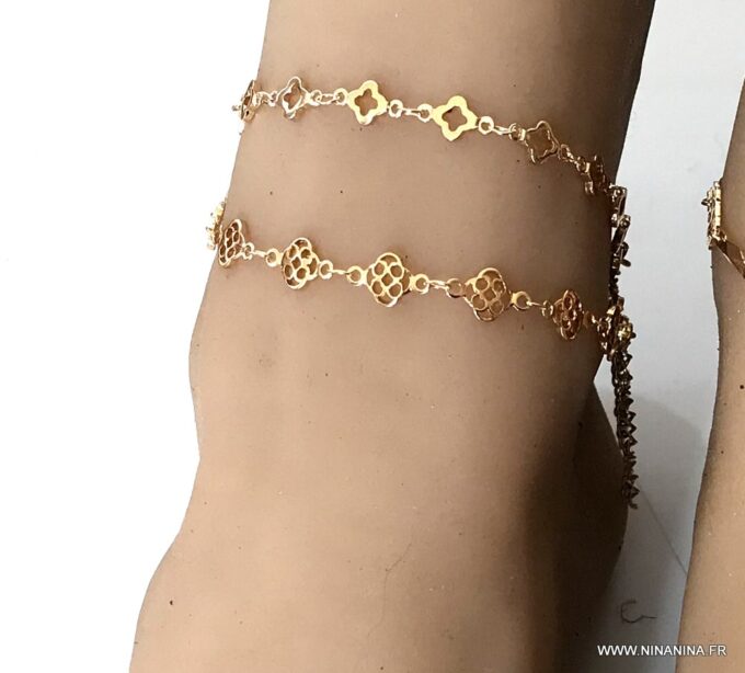 N7034e Cheville pied bijou plaqué or - bracelet femme doré - Bijoux Bracelets en ligne Ninanina