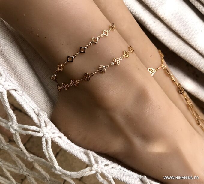 N7034f Cheville pied bijou plaqué or - bracelet femme doré - Bijoux Bracelets en ligne Ninanina