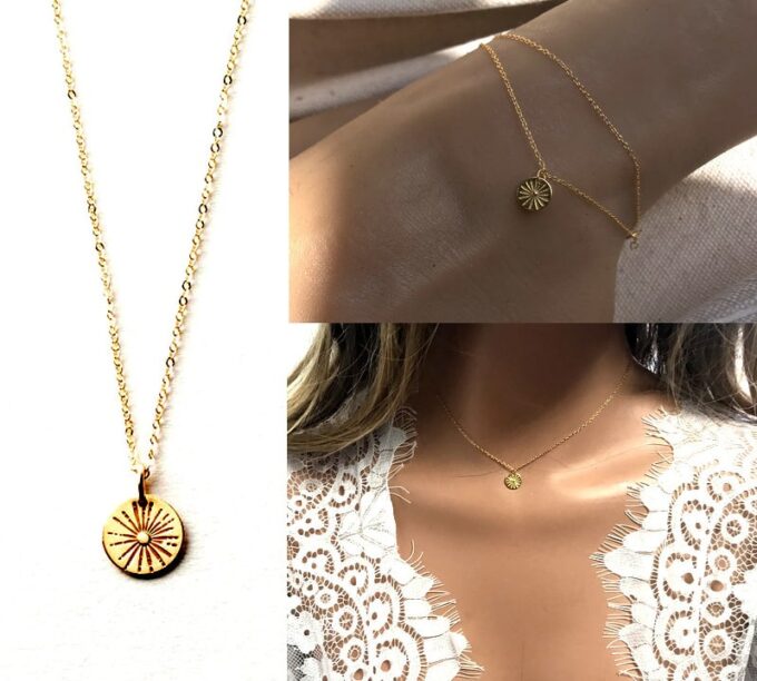 N7037f Chaine pour cheville femme pendentif soleil argent Plaqué Or - Bijoux de pied en ligne Ninanina