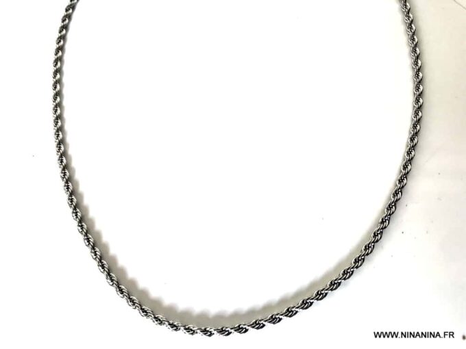 N7040f Chaine torsade pour homme Acier inoxydable chirurgical argent - Bijoux Chaines en ligne Ninanina