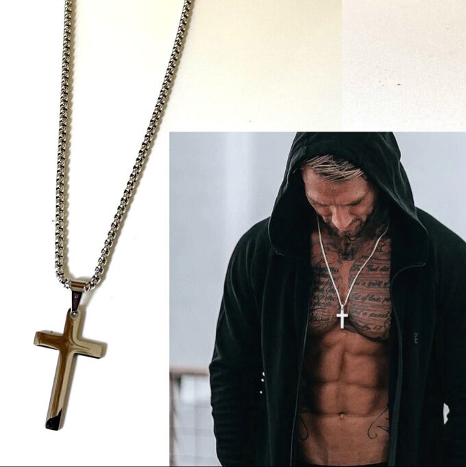 N7048 Chaine homme croix Acier inoxydable argent - collier gothique - Bijoux Hommes gothiques en ligne Ninanina