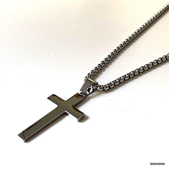 N7048b Chaine homme croix Acier inoxydable argent - collier gothique - Bijoux Hommes gothiques en ligne Ninanina